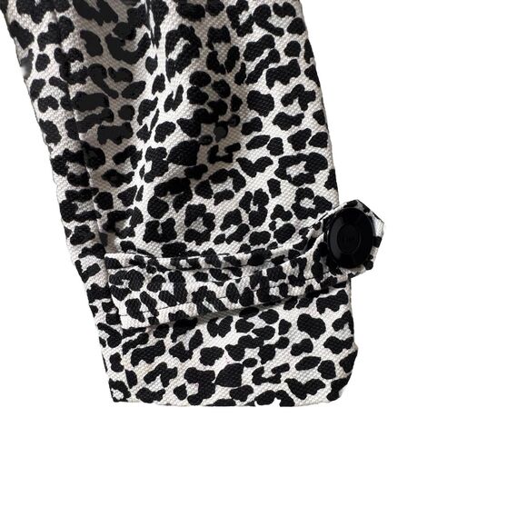 NWT Forever 21 Sz M Black/White Leopard Print Trench Coat Jacket 3/4 Sleeve Belt - Picture 9 of 13